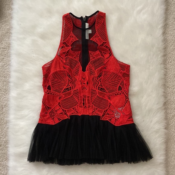 Jonathan Simkhai Tuelle and Lace Peplum Top, Size 2 - Picture 6 of 15